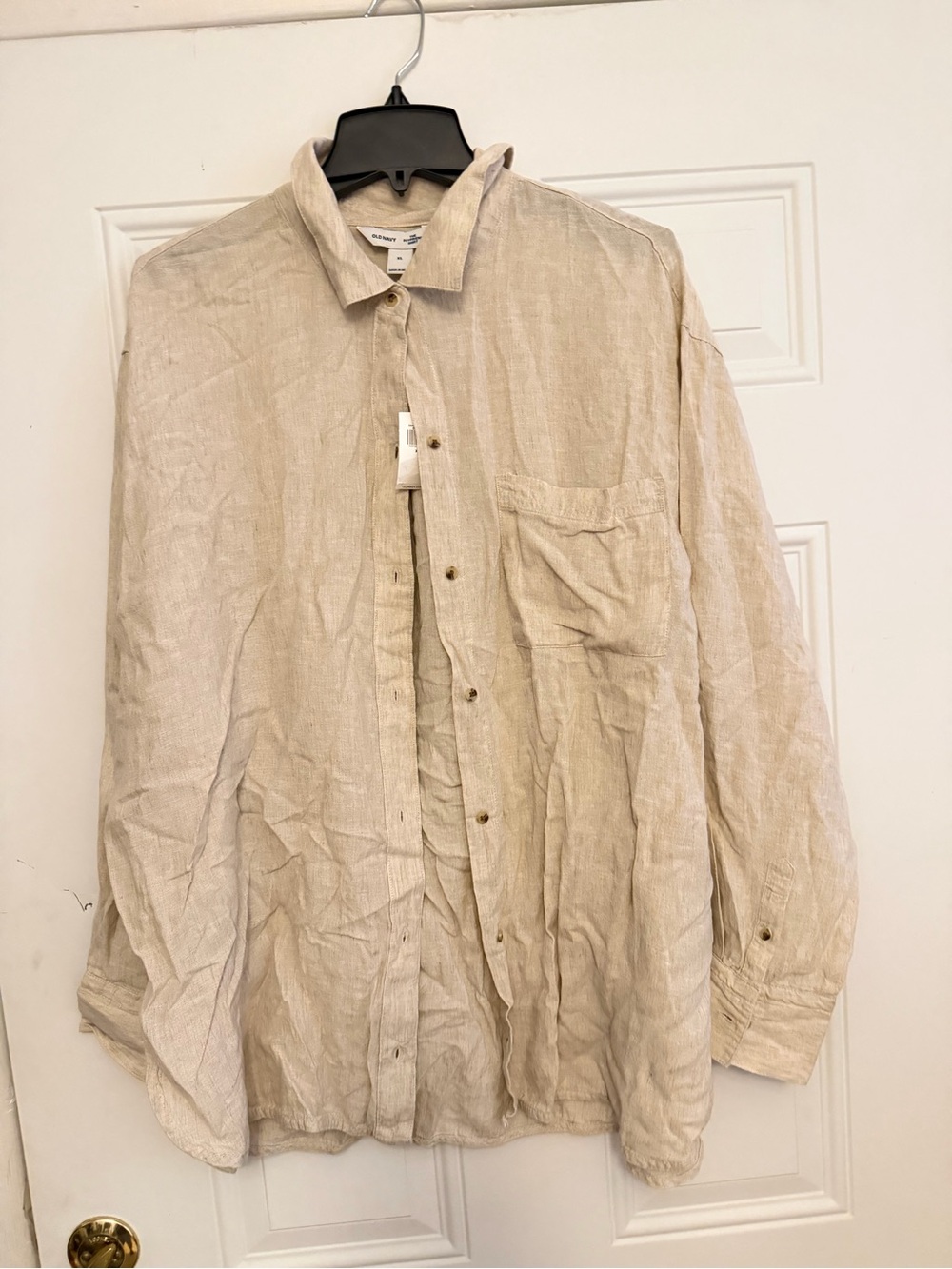 Old Navy Lightweight Linen Button-Up Shirt in Cream XL